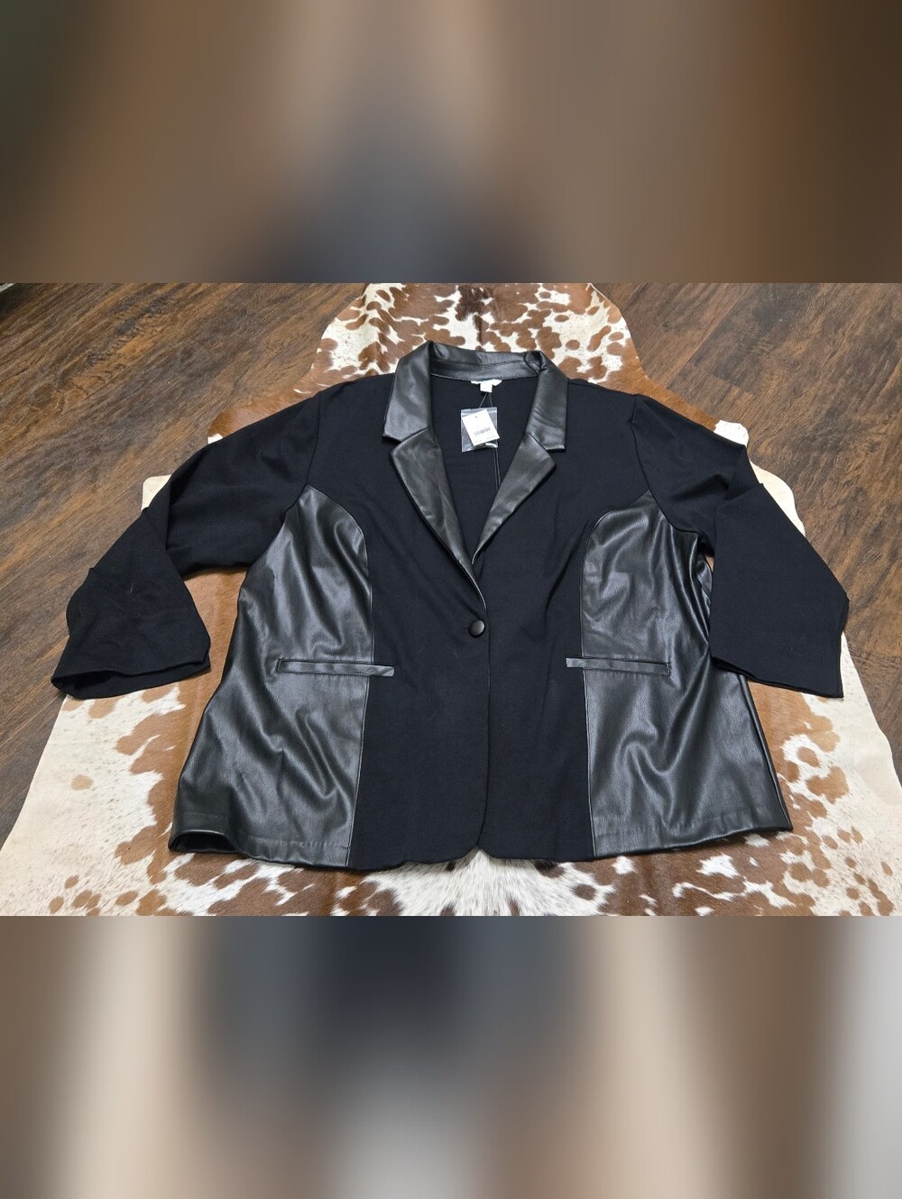 Cato Black Blazer with Faux Leather Panels